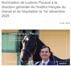 annonce officielle de la nomination du nouveau directeur à l'institut cheval, soulignant son expertise et sa vision pour le développement du secteur équin.